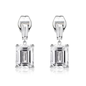 earrings - Italo Emerald Cut White Sapphire Drop Earrings, Italo jewelry - Online Catalog