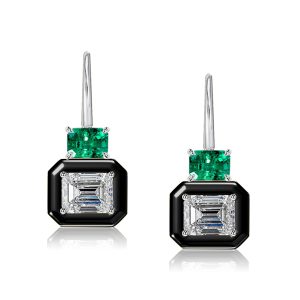 Earrings - Italo Two Tone Emerald Cut White & Emerald Drop Earrings, Apparel & Accessories, Italo jewelry - Online Catalog