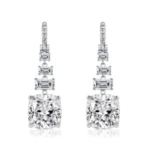 Earrings - Italo Cushion Cut White Sapphire Drop Earrings For Women, Apparel & Accessories, Italo jewelry - Online Catalog