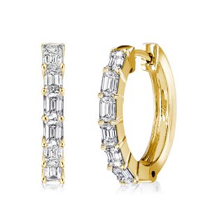 Earrings - Italo Golden Emerald Cut White Sapphire Hoop Earrings, Apparel & Accessories, Italo jewelry - Online Catalog