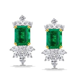 Earrings - Italo Two Tone Emerald Cut Emerald Color Stud Earrings, Apparel & Accessories, Italo jewelry - Online Catalog