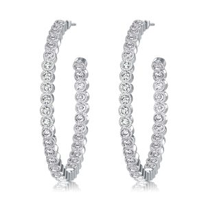 earrings - Italo Bezel Milgrain Round Cut White Sapphire Hoop Earrings, Italo jewelry - Online Catalog