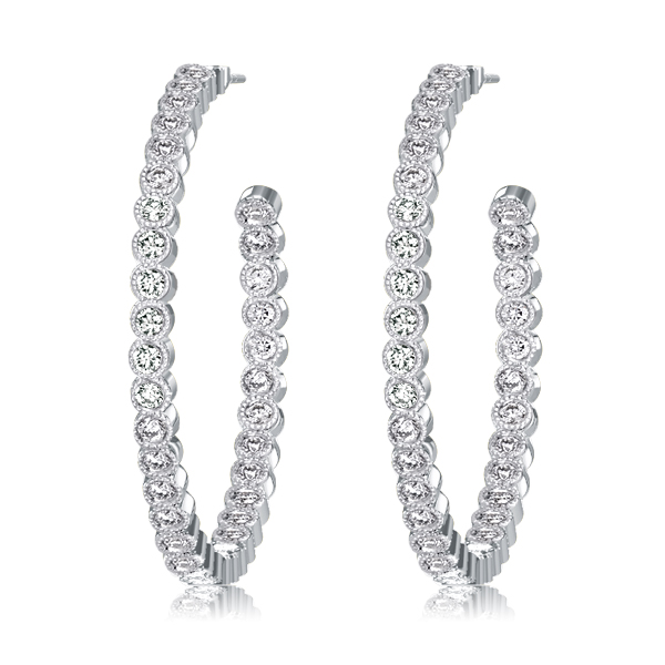 Earrings - Italo Bezel Milgrain Round Cut White Sapphire Hoop Earrings, Apparel & Accessories, Italo jewelry - Online Catalog
