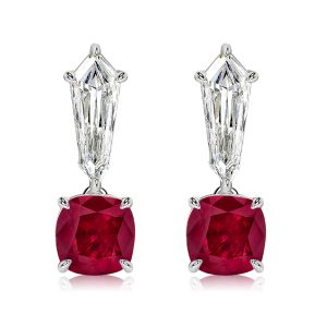 Earrings - Italo Cushion Cut Ruby & White Sapphire Drop Earrings, Apparel & Accessories, Italo jewelry - Online Catalog