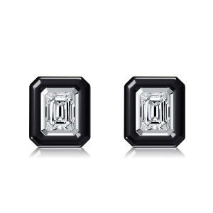 Earrings - Italo Two Tone Emerald Cut White Sapphire Stud Earrings, Apparel & Accessories, Italo jewelry - Online Catalog