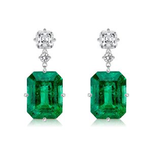 earrings - Italo Emerald Cut Emerald Sapphire Drop Earrings For Women, Italo jewelry - Online Catalog