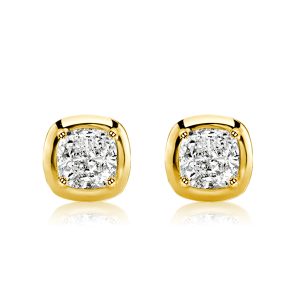 earrings - Italo Golden Cushion Cut White Sapphire Stud Earrings, Italo jewelry - Online Catalog