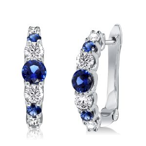 earrings - Italo Round Cut Blue & White Sapphire Hoop Earrings, Italo jewelry - Online Catalog