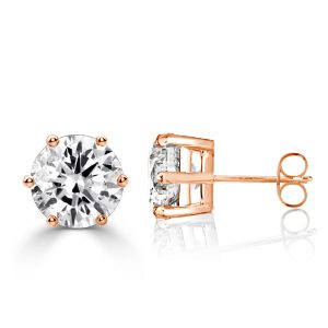 Earrings - Rose Gold Six Prong Round Cut Stud Earrings For Women, Apparel & Accessories, Italo jewelry - Online Catalog