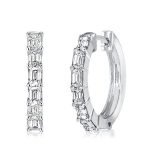 Earrings - Emerald Cut White Sapphire Hoop Earrings For Women, Apparel & Accessories, Italo jewelry - Online Catalog