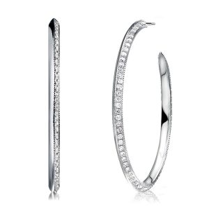 Earrings - Milgrain One Side Round Cut Hoop Earrings For Women, Apparel & Accessories, Italo jewelry - Online Catalog