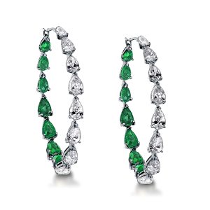 Earrings - Pear Cut Emerald Green Inside-out Hoop Earrings For Women, Apparel & Accessories, Italo jewelry - Online Catalog