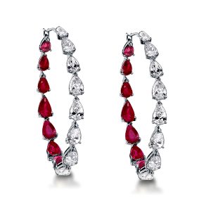 earrings - Pear Cut Ruby Inside-out Hoop Earrings For Women, Italo jewelry - Online Catalog