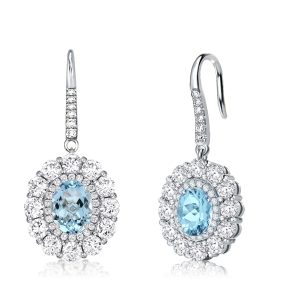 Earrings - Halo Oval Cut Aquamarine Drop Earrings For Women, Apparel & Accessories, Italo jewelry - Online Catalog