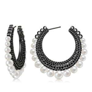Earrings - Pearl Black Hoop Earrings For Women, Apparel & Accessories, Italo jewelry - Online Catalog