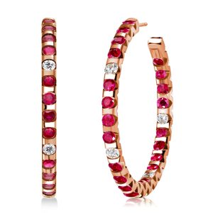 Earrings - Rose Gold Ruby Hoop Earrings For Women, Apparel & Accessories, Italo jewelry - Online Catalog