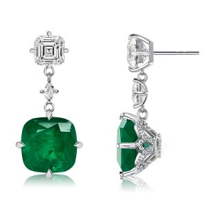 Earrings - Cushion Cut Lotus Design Emerald Green Drop Earrings For Women, Apparel & Accessories, Italo jewelry - Online Catalog