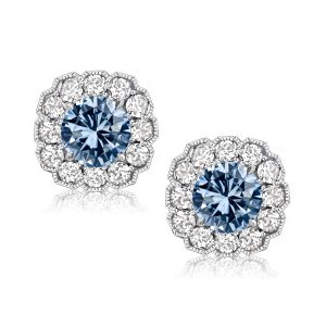 earrings - Blue Topaz Halo Stud Earrings For Women, Italo jewelry - Online Catalog