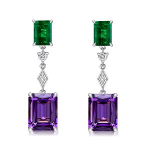 earrings - Italo Amethyst Emerald Cut Drop Earrings For Women, Italo jewelry - Online Catalog