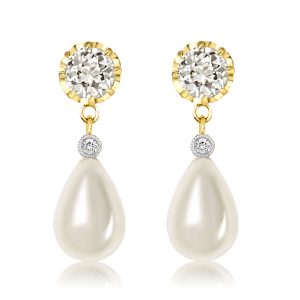 earrings - Round Cut Created White Sapphire & Pearl Drop Earrings For Women, Italo jewelry - Online Catalog