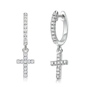 Earrings - Italo Cross Round White Huggie Earrings Drop Earrings For Women, Apparel & Accessories, Italo jewelry - Online Catalog