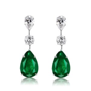 earrings - Italo Pear Cut Emerald Green Drop Earrings For Women, Italo jewelry - Online Catalog