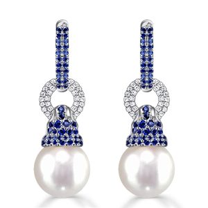 earrings - Italo Created Blue Sapphire Pearl Drop Earrings For Women, Italo jewelry - Online Catalog