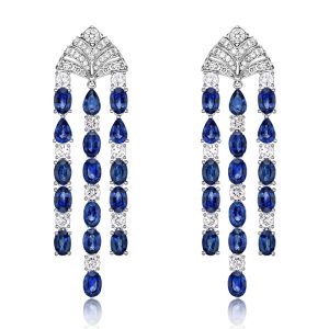 earrings - Vintage Created Blue Sapphire Drop Earrings For Women, Italo jewelry - Online Catalog