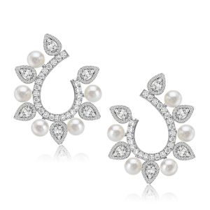 Earrings - Unique Sterling Silver Pearl Hoop Earrings For Women, Apparel & Accessories, Italo jewelry - Online Catalog