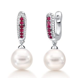 Earrings - Italo Ruby & Pearl Drop Earrings For Women, Apparel & Accessories, Italo jewelry - Online Catalog