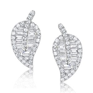 Earrings - Baguette Cut Leaf Stud Earrings For Women, Apparel & Accessories, Italo jewelry - Online Catalog