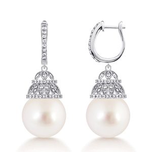 earrings - Italo White Pearl Basket Drop Earrings For Women, Italo jewelry - Online Catalog