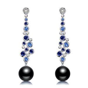 Earrings - Bezel Round Blue & Black Pearl Drop Earrings Silver Earrings, Apparel & Accessories, Italo jewelry - Online Catalog