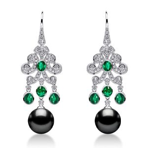 Earrings - Vintage Bezel Oval Emerald Black Pearl Drop Earrings For Women, Apparel & Accessories, Italo jewelry - Online Catalog