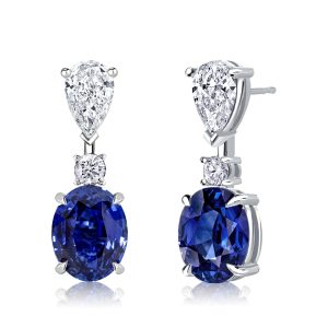 earrings - Blue Sapphire Oval Cut Drop Earrings For Women, Italo jewelry - Online Catalog