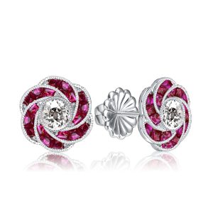 Earrings - Italo Art Deco Floral Round Sapphire Stud Earrings For Women, Apparel & Accessories, Italo jewelry - Online Catalog
