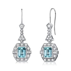 Earrings - Art Deco Emerald Aquamarine Sapphire Drop Earrings For Women, Apparel & Accessories, Italo jewelry - Online Catalog