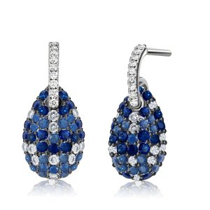 Earrings - Italo Splash Round Blue Sapphire Drop Earrings For Women, Apparel & Accessories, Italo jewelry - Online Catalog