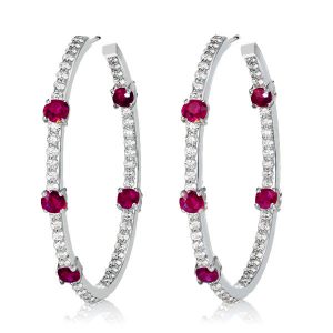 earrings - Italo In Out Round Ruby Sapphire Hoop Earrings For Women, Italo jewelry - Online Catalog