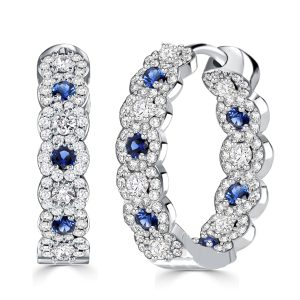 Earrings - In Out Alternating Round Blue & White Silver Hoop Earrings, Apparel & Accessories, Italo jewelry - Online Catalog