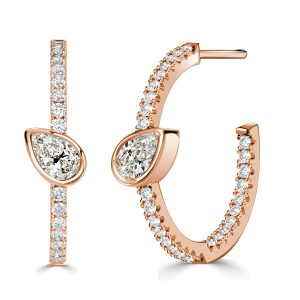 Earrings - Solitaire Rose Gold Pear Cut White Hoop Earrings For Women, Apparel & Accessories, Italo jewelry - Online Catalog