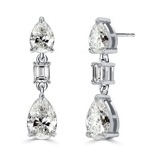 Earrings - Italo White Pear & Emerald Cut Silver Drop Earrings For Women, Apparel & Accessories, Italo jewelry - Online Catalog