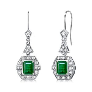earrings - Art Deco Emerald Cut Emerald Sapphire Drop Earrings For Women, Italo jewelry - Online Catalog