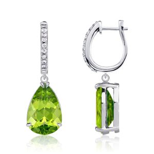 Earrings - Italo Peridot Pear Cut Hoop Drop Sliver Earrings For Women, Apparel & Accessories, Italo jewelry - Online Catalog