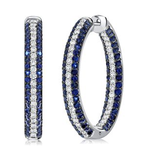 Earrings - Triple Row Blue & White Round Oval-shaped Silver Hoop Earrings, Apparel & Accessories, Italo jewelry - Online Catalog