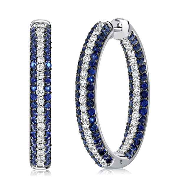 earrings - Italo Secure Hoop Earrings Blue Sapphire Earrings Silver Hoop Earrings For Women, Italo jewelry - Online Catalog