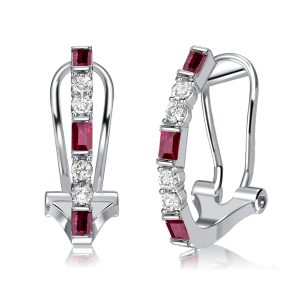 Earrings - Italo Ruby Baguette Hoop Earrings For Women Silver Earrings, Apparel & Accessories, Italo jewelry - Online Catalog