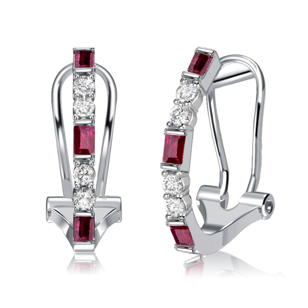 earrings - Italo Ruby Baguette Hoop Earrings For Women Silver Earrings, Italo jewelry - Online Catalog
