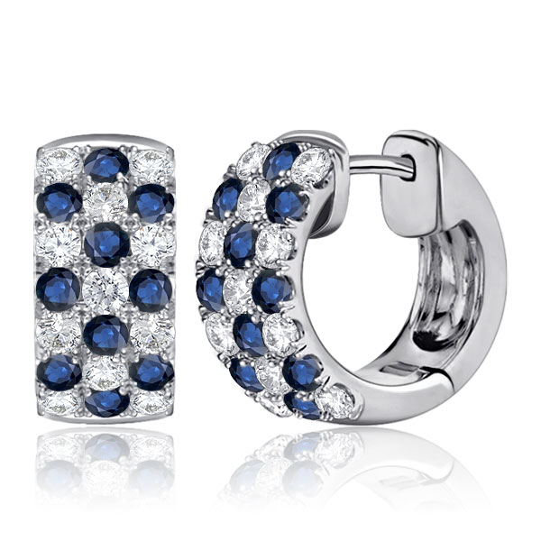 Earrings - Italo Blue & White Round Triple Row Huggie Hoop Sliver Earrings, Apparel & Accessories, Italo jewelry - Online Catalog