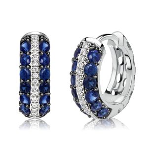 Earrings - Italo Triple Row Blue & White Round Huggie Hoop Sliver Earrings, Apparel & Accessories, Italo jewelry - Online Catalog